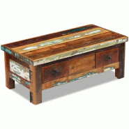 Décoshop26 - Table basse avec tiroirs en bois de récupération effet vieilli coloré 90 x 45 x 35 cm DEC040218 - Bois massif 3000264809736