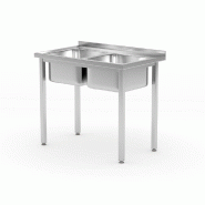 HENDI Table avec 2 éviers – vissées, Kitchen Line, 1000x600x(H)850mm - inox 817049
