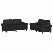 VidaXL Ensemble de canapés 2 pcs avec coussins Noir Similicuir Modèle Roveliane - 3202150