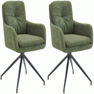 Décoshop26 - Lot de 2 chaises de salle à manger fonction pivotante confortable et moderne en tissu vert cadre métal 10_0005890 - métal 3000265282170