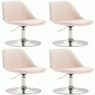 Décoshop26 - Lot de 4 chaises de salle à manger pivotante hauteur réglable en tissu crème et pied trompette en métal chromé 10_0008532 - 3000266705715