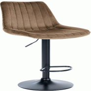 Décoshop26 - Tabouret de bar x1 réglable en hauteur pivotant à 360° assise en velours marron couture verticale pied métal noir 10_0006312 - marro