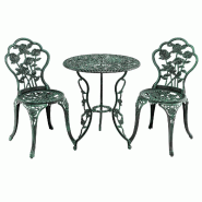 Helloshop26 - Lot de 2 chaises et table ronde 60 x 69 cm avec trou de parasol ambiance cosy en aluminium vert 20_0013421 - vert aluminium 300022774633