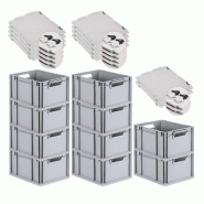 PROREGAL 10x Bac Euro NextGen Economy couvercle à charnières, fermetures à glissière noires, poignées ouvertes, 22x30x40cm, 20L - noir plastique