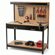 Etabli d'atelier Panneau porte outils perforé Charge 100kg Etagère + Tiroir de rangement Bricolage 120x60 xH150cm PROWELTEK - noir acier 3701599337825
