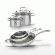 Lot de 3 Poêles Elo Relief Evolution 24/28/32 cm et 2 Faitouts Elo Citrin 14/20 cm - gris inox 3176239955484
