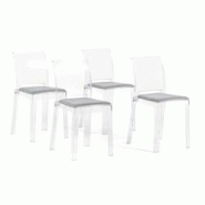 RATTATAN Lot de 4 chaises en polycarbonate avec coussin rembourré, design moderne,transparentes et résistantes,pour salle à manger,cuisine,restaura RATTATAN Lot de 4 chaises en polycarbonate avec coussin rembourré, design moderne,transparentes et résistantes,pour salle à manger,cuisine,restaura