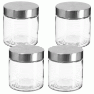 WellHome - Lot de 4 bocaux en verre et acier inoxydable de 750 ml, couleur argent - transparent verre PK3935