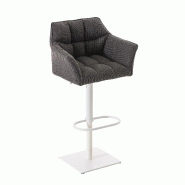 Décoshop26 - Tabouret de bar chaise haute de comptoir couture carrées assise en tissu gris titane cadre en métal blanc 10_0004757 - blanc métal 30