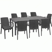 Ensemble de 8 fauteuils Indiana avec table rectangulaire Queen en rotin noir (220 x 90 cm). - noir plastique polypropylène 8050054388984