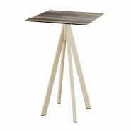 Infinity mange-debout avec piètement sable + plateau HPL Tropical Wood 70x70 cm