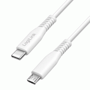 LogiLink Câble USB 2.0, USB-C - micro USB-B, 2,0 m, blanc, 3 m - blanc 4052792080902
