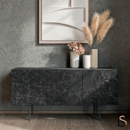 Meuble 3 portes Bloom - Quadrifoglio - Anthracite, Laqué gris ombre, Ceram noir Greco_1