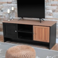 Meuble TV contemporain 2 portes L120cm Franck Bois et Noir - 3327480071328 Meuble TV contemporain 2 portes L120cm Franck Bois et Noir - 3327480071328