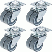 Roulette double 50mm 2" caoutchouc gris pivotante capacité 280kg, jeu de 4 Roulette double 50mm 2" caoutchouc gris pivotante capacité 280kg, jeu de 4