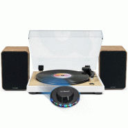 Tourne Disque Pré-amplifié Thomson TT301 Finition BOIS/BLANC - 33/45 tours, Bras AUTO Enceintes Bois 100W, Lumière OVNI LED - 3666638037688