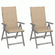 VidaXL Chaises Inclinables De Jardin Lot De 2 Et Coussins Bois Acacia - gris 3064701