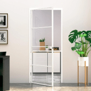 Vidaxl porte d'intérieur blanc 83x201,5 cm trempé verre aluminium fin 153667