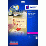 AVERY 250 cartes de visite Quick&Clean r/v° bords lisses, coins arrondis, Satin blanches 220 g/m² 85 x 54 mm, Laser couleur et monochrome (25 feuill
