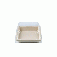 Betik Ecoline – 250 unités – Combo – Barquette sushi bagasse naturel  +  couvercle PET anti-bué – 16,5 x 11,5 x 5 cm - beige multi-matériau 1011266