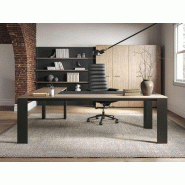Bureau de direction Ono 4X avec retour avec surface en bois et cuir Bureau de direction Ono 4X avec retour avec surface en bois et cuir