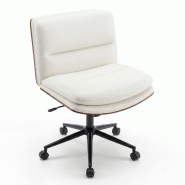 Chaise de Tailleur COSTWAY avec Roues, Sans Accoudoirs, Rembourrée avec Large Assise, pour Bureau et Home Office - blanc métal ON33379IT