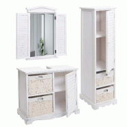 Décoshop26 - Ensemble de meuble de salle de bain meuble lavabo miroir mural et armoire de rangement en bois blanc vieilli 04_0006703 - blanc Bois mas