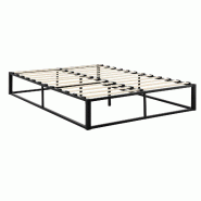 Décoshop26 - Lit double en métal cadre de lit en acier noir sommier à lattes 180 x 200 cm 03_0002676 - noir métal 3000324199784