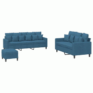 Ensemble de canapés 3 pcs avec coussins Bleu Velours Modèle Sirius Extensible - 8721012067066