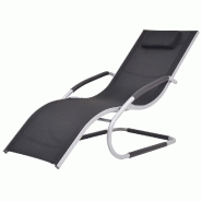 Helloshop26 - Transat chaise longue bain de soleil lit de jardin terrasse meuble d'extérieur avec oreiller aluminium et textilène 02_0012553 - alumi