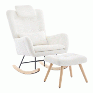 Merax fauteuil à bascule avec repose-pieds, velours teddy, coussins cervical et lombaire, Blanc - blanc multi-matériau N653P264947W