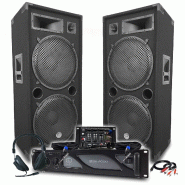 Pack Sono DJ BM SONIC Amplificateur 4000W, Paire d'Enceintes Passives LSC215 2x2000W, Table de Mixage, Casque DJ, Câbles, Micro - 3666638038005
