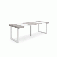 SKRAUT HOME Table console extensible, 220, Pour 10 personnes, Pieds bois massif, Blanc et ciment - blanc Bois manufacturé 303_21