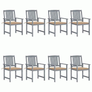 VidaXL Chaises De Jardin Et Coussins Lot De 8 Bois Acacia Solide Gris - gris 8720286508176
