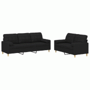 VidaXL Ensemble de canapés 2 pcs avec coussins noir tissu Modèle Delice Moderne - 3201326