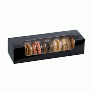 Boîte macarons à fenêtre noire 21,5x6,8x4,8 cm pour insert 7 macarons - par 50 - carton 350 g/m²