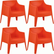 CLP Ensemble de 4 chaises de jardin Bartal Orange - orange plastique 327747