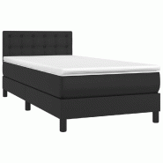 Décoshop26 - Cadre de lit LED avec sommier tête de lit matelas 90x200 cm synthétique noir TDL0209035 - noir 3001663347768