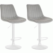 Décoshop26 - Lot de 2 tabourets de bar réglable en hauteur pivotant à 360° assise en velours gris couture verticale pied métal 10_0004431 - gris Décoshop26 - Lot de 2 tabourets de bar réglable en hauteur pivotant à 360° assise en velours gris couture verticale pied métal 10_0004431 - gris