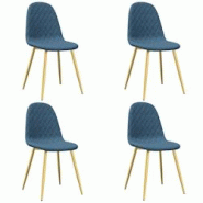 Décoshop26 - Set de 4 chaises de salle à manger couture en losange en tissu velours bleu pieds en métal doré DEC025609 - bleu 3000255344000 Décoshop26 - Set de 4 chaises de salle à manger couture en losange en tissu velours bleu pieds en métal doré DEC025609 - bleu 3000255344000