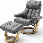 FAUTEUIL RELAX CLAIRAC ASSISE EN CUIR NOUGAT PIED EN BOIS NATUREL AVEC REPOSE PIED