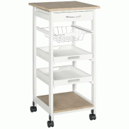 Helloshop26 - Desserte de cuisine 37 x 37 x 82 cm multi rangements plateaux amovibles salon fini mat scandinave épuré en MDF blanc 21_0001000 - blan
