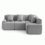 Canapé d'angle modulaire MILYSOFA SOFAMOUS 4 places Tissu chenille Gris minéral - MS-MOUS-4C-MG