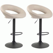 CLP Lot de 2 Tabourets de bar Olinda en similicuir hauteur réglable et siège pivotant Crème/Noir - beige polyester 320298 CLP Lot de 2 Tabourets de bar Olinda en similicuir hauteur réglable et siège pivotant Crème/Noir - beige polyester 320298