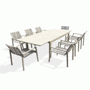 DCB GARDEN Ensemble table de jardin en aluminium et sinterstone avec rallonge intégrée coloris grège (160/240x100 cm) et 8 fauteuils - KALIBO - 370