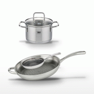 Lot Poêle 24 cm & 32 cm Elo Relief Evolution avec Faitout 20 cm - gris inox 3176239956580