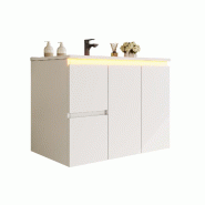 Merax meuble vasque mural 76x47x57 cm, meuble blanc avec vasque céramique, capteur LED radar, 2 tiroirs et Soft-Close - blanc multi-matériau NK00080