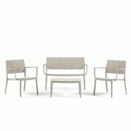 RATTATAN Salon de jardin avec canapé 2 places, 2 fauteuils et table basse en polypropylène empilable résistant pour terrasse, véranda, bar - Meran