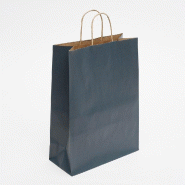 Sac kraft bleu poignées torsadées 27x12x37cm - par 50 - multiusage et robuste