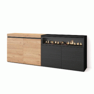 SKRAUT HOME Buffet salon et cuisine, 200x75x35cm, 4 Portes, Cheminée électrique, Chêne et noir - beige Bois manufacturé 62_15